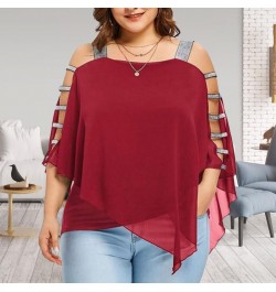 Plus Size Women T-Shirts Solid Color Hollow Out Boat Neck Batwing Sleeves Casual Top Plus Size T-Shirts $32.41 - Plus Size Cl...