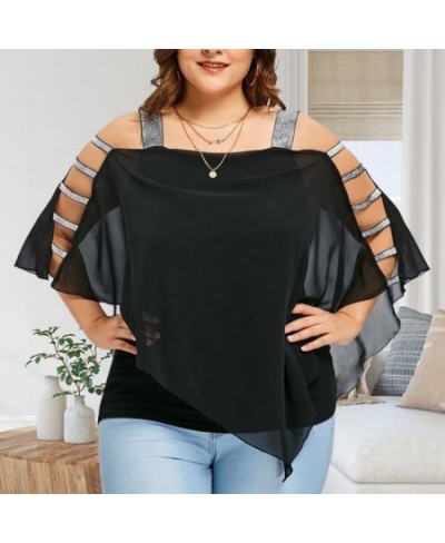 Plus Size Women T-Shirts Solid Color Hollow Out Boat Neck Batwing Sleeves Casual Top Plus Size T-Shirts $32.41 - Plus Size Cl...