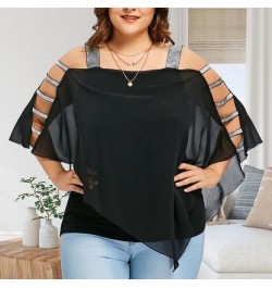 Plus Size Women T-Shirts Solid Color Hollow Out Boat Neck Batwing Sleeves Casual Top Plus Size T-Shirts $32.41 - Plus Size Cl...