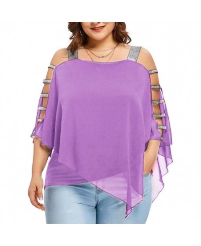 Plus Size Women T-Shirts Solid Color Hollow Out Boat Neck Batwing Sleeves Casual Top Plus Size T-Shirts $32.41 - Plus Size Cl...