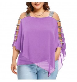 Plus Size Women T-Shirts Solid Color Hollow Out Boat Neck Batwing Sleeves Casual Top Plus Size T-Shirts $32.41 - Plus Size Cl...