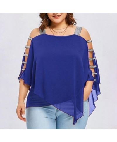 Plus Size Women T-Shirts Solid Color Hollow Out Boat Neck Batwing Sleeves Casual Top Plus Size T-Shirts $32.41 - Plus Size Cl...