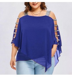 Plus Size Women T-Shirts Solid Color Hollow Out Boat Neck Batwing Sleeves Casual Top Plus Size T-Shirts $32.41 - Plus Size Cl...