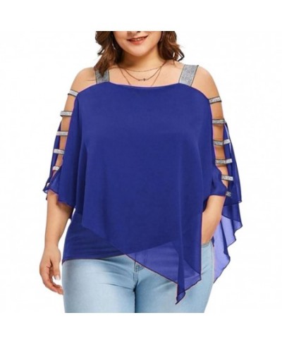 Plus Size Women T-Shirts Solid Color Hollow Out Boat Neck Batwing Sleeves Casual Top Plus Size T-Shirts $32.41 - Plus Size Cl...