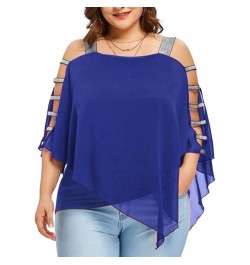 Plus Size Women T-Shirts Solid Color Hollow Out Boat Neck Batwing Sleeves Casual Top Plus Size T-Shirts $32.41 - Plus Size Cl...