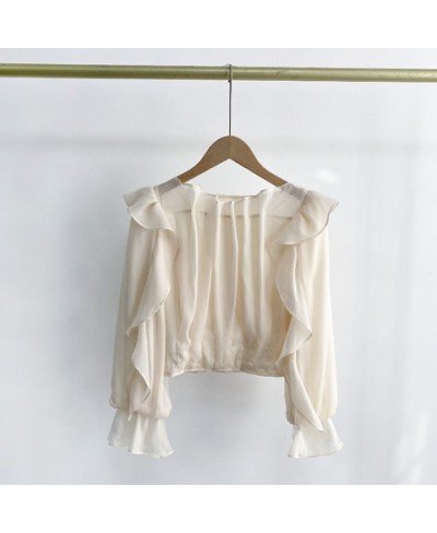 Solid Fairy Ruffles Shirts Blouses Flare Long Sleeve Blusas Mujer Elegant Fashion Shirt Tops 2023 Spring New Clothes Women $5...