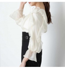 Solid Fairy Ruffles Shirts Blouses Flare Long Sleeve Blusas Mujer Elegant Fashion Shirt Tops 2023 Spring New Clothes Women $5...