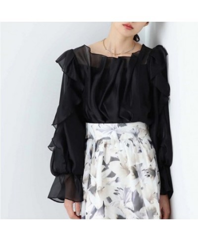 Solid Fairy Ruffles Shirts Blouses Flare Long Sleeve Blusas Mujer Elegant Fashion Shirt Tops 2023 Spring New Clothes Women $5...