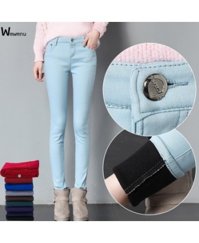 Candy color Thicken Velvet skinny jeans Women Winter Trendy Low Rise Warm Leggings Jeans Oversize Elastic Denim Pencil Pants ...