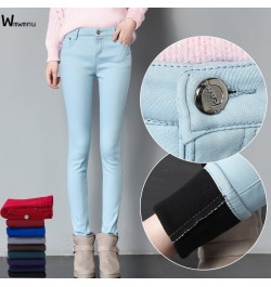 Candy color Thicken Velvet skinny jeans Women Winter Trendy Low Rise Warm Leggings Jeans Oversize Elastic Denim Pencil Pants ...