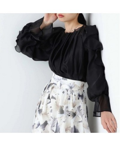 Solid Fairy Ruffles Shirts Blouses Flare Long Sleeve Blusas Mujer Elegant Fashion Shirt Tops 2023 Spring New Clothes Women $5...