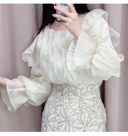 Solid Fairy Ruffles Shirts Blouses Flare Long Sleeve Blusas Mujer Elegant Fashion Shirt Tops 2023 Spring New Clothes Women $5...