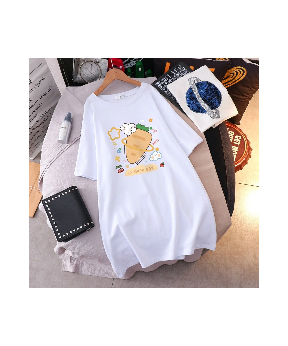 Cotton Plus Size T-shirt Dress Summer Female Cartoon Printing Mid-length Short Sleeve Tshirt Loose Round Neck Dress Top $34.1...