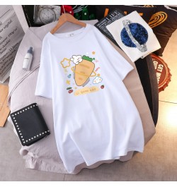 Cotton Plus Size T-shirt Dress Summer Female Cartoon Printing Mid-length Short Sleeve Tshirt Loose Round Neck Dress Top $34.1...