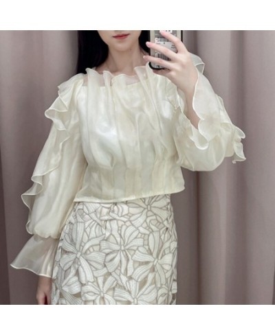 Solid Fairy Ruffles Shirts Blouses Flare Long Sleeve Blusas Mujer Elegant Fashion Shirt Tops 2023 Spring New Clothes Women $5...