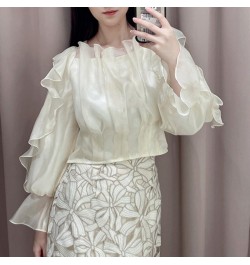 Solid Fairy Ruffles Shirts Blouses Flare Long Sleeve Blusas Mujer Elegant Fashion Shirt Tops 2023 Spring New Clothes Women $5...