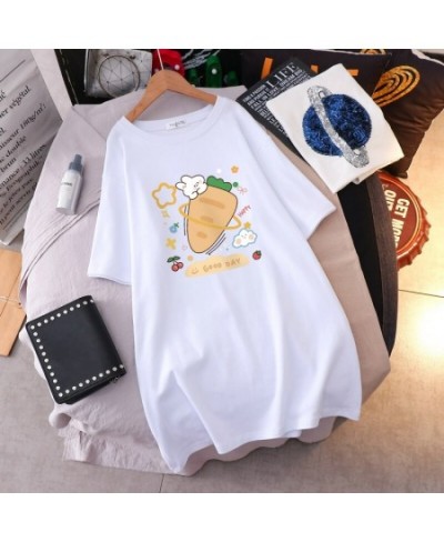 Cotton Plus Size T-shirt Dress Summer Female Cartoon Printing Mid-length Short Sleeve Tshirt Loose Round Neck Dress Top $34.1...