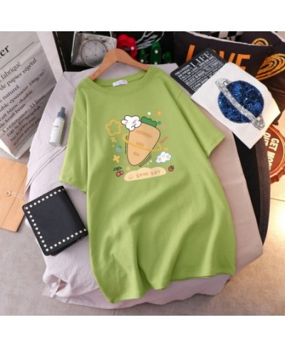 Cotton Plus Size T-shirt Dress Summer Female Cartoon Printing Mid-length Short Sleeve Tshirt Loose Round Neck Dress Top $34.1...