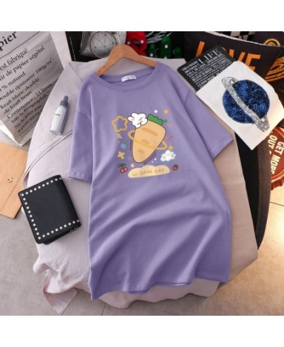 Cotton Plus Size T-shirt Dress Summer Female Cartoon Printing Mid-length Short Sleeve Tshirt Loose Round Neck Dress Top $34.1...