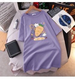 Cotton Plus Size T-shirt Dress Summer Female Cartoon Printing Mid-length Short Sleeve Tshirt Loose Round Neck Dress Top $34.1...