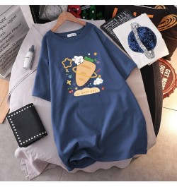 Cotton Plus Size T-shirt Dress Summer Female Cartoon Printing Mid-length Short Sleeve Tshirt Loose Round Neck Dress Top $34.1...