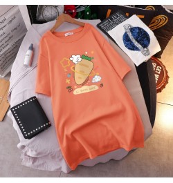 Cotton Plus Size T-shirt Dress Summer Female Cartoon Printing Mid-length Short Sleeve Tshirt Loose Round Neck Dress Top $34.1...