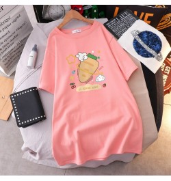 Cotton Plus Size T-shirt Dress Summer Female Cartoon Printing Mid-length Short Sleeve Tshirt Loose Round Neck Dress Top $34.1...