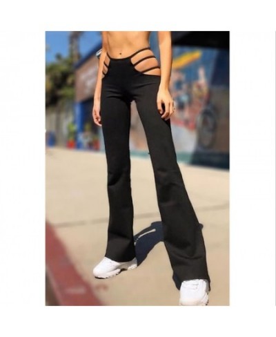 Women Punk Style Cut Out Flare Pants Fashion Classic Low Waist Solid Color Stretch Bell Bottom Pant Stretch Pants With Slim $...