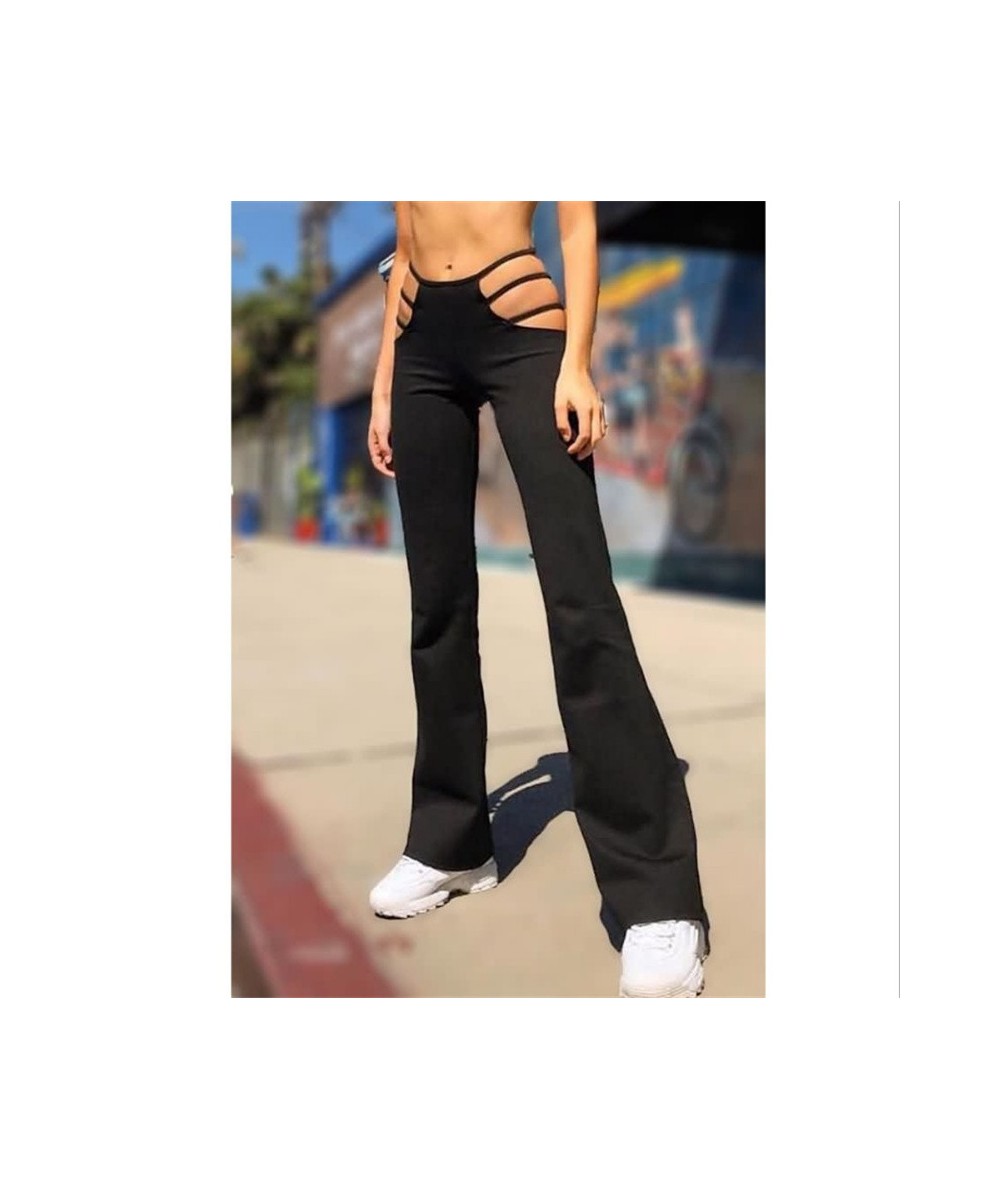 Women Punk Style Cut Out Flare Pants Fashion Classic Low Waist Solid Color Stretch Bell Bottom Pant Stretch Pants With Slim $...