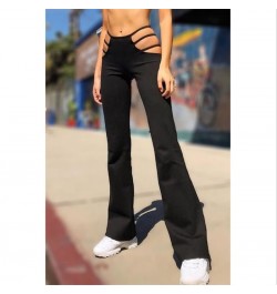 Women Punk Style Cut Out Flare Pants Fashion Classic Low Waist Solid Color Stretch Bell Bottom Pant Stretch Pants With Slim $...