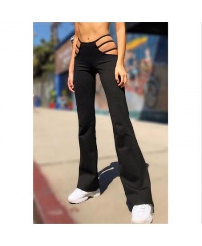 Women Punk Style Cut Out Flare Pants Fashion Classic Low Waist Solid Color Stretch Bell Bottom Pant Stretch Pants With Slim $...