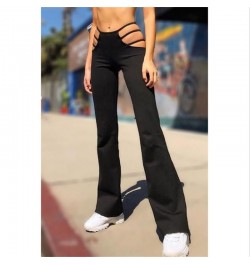 Women Punk Style Cut Out Flare Pants Fashion Classic Low Waist Solid Color Stretch Bell Bottom Pant Stretch Pants With Slim $...