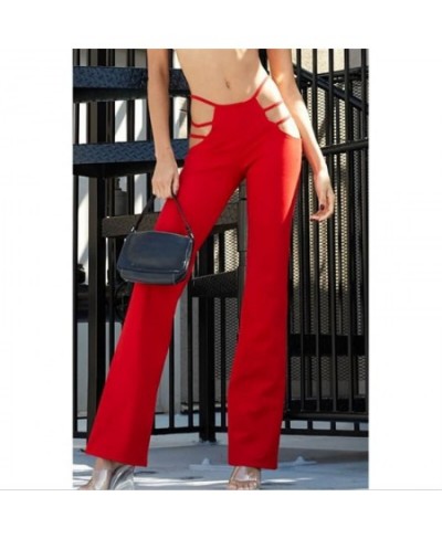 Women Punk Style Cut Out Flare Pants Fashion Classic Low Waist Solid Color Stretch Bell Bottom Pant Stretch Pants With Slim $...