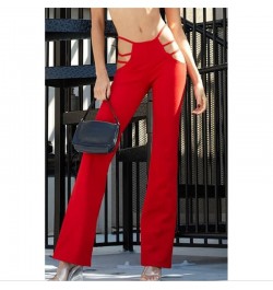 Women Punk Style Cut Out Flare Pants Fashion Classic Low Waist Solid Color Stretch Bell Bottom Pant Stretch Pants With Slim $...