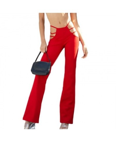 Women Punk Style Cut Out Flare Pants Fashion Classic Low Waist Solid Color Stretch Bell Bottom Pant Stretch Pants With Slim $...