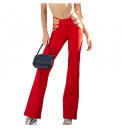 Women Punk Style Cut Out Flare Pants Fashion Classic Low Waist Solid Color Stretch Bell Bottom Pant Stretch Pants With Slim $...