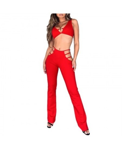 Women Punk Style Cut Out Flare Pants Fashion Classic Low Waist Solid Color Stretch Bell Bottom Pant Stretch Pants With Slim $...