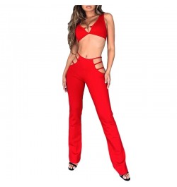 Women Punk Style Cut Out Flare Pants Fashion Classic Low Waist Solid Color Stretch Bell Bottom Pant Stretch Pants With Slim $...