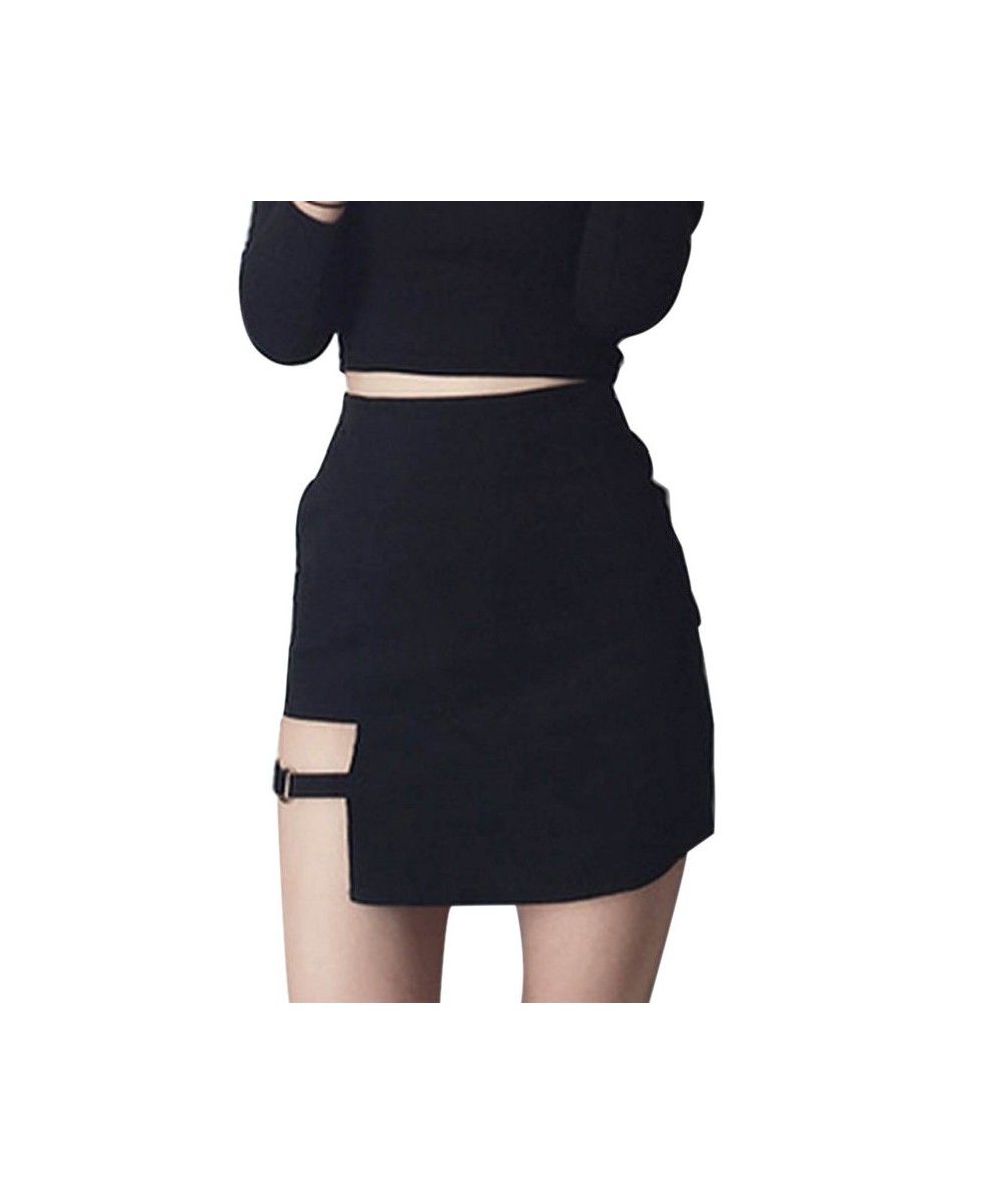 Summer Women High Waist Mini Skirt Sexy Female Hollow Out Asymmetric Metal Ring Cotton Hip Skirts Irregular Lady Pencil Skirt...