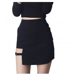 Summer Women High Waist Mini Skirt Sexy Female Hollow Out Asymmetric Metal Ring Cotton Hip Skirts Irregular Lady Pencil Skirt...