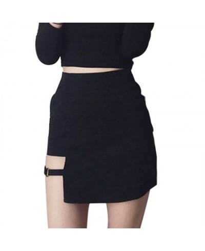 Summer Women High Waist Mini Skirt Sexy Female Hollow Out Asymmetric Metal Ring Cotton Hip Skirts Irregular Lady Pencil Skirt...