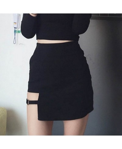 Summer Women High Waist Mini Skirt Sexy Female Hollow Out Asymmetric Metal Ring Cotton Hip Skirts Irregular Lady Pencil Skirt...