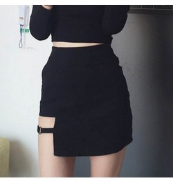 Summer Women High Waist Mini Skirt Sexy Female Hollow Out Asymmetric Metal Ring Cotton Hip Skirts Irregular Lady Pencil Skirt...