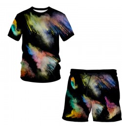 Splash tie dyeing 3D Printed Men T Shirt Shorts Set Men's Tracksuit 2 Piece Set Sportswear Spring Summer Plus Size Male Suit ...