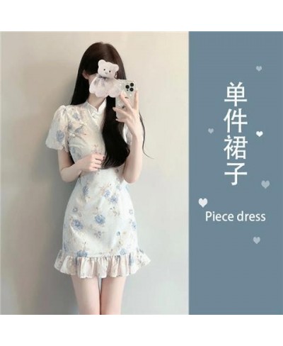 Short Sleeve Dresses Women Design Floral Summer Chinese Ruffles Tender All-match Aesthetic Harajuku Fashion Daily Vestidos $3...