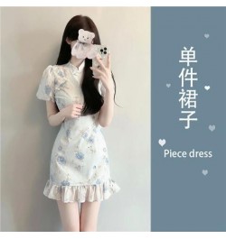 Short Sleeve Dresses Women Design Floral Summer Chinese Ruffles Tender All-match Aesthetic Harajuku Fashion Daily Vestidos $3...