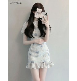 Short Sleeve Dresses Women Design Floral Summer Chinese Ruffles Tender All-match Aesthetic Harajuku Fashion Daily Vestidos $3...