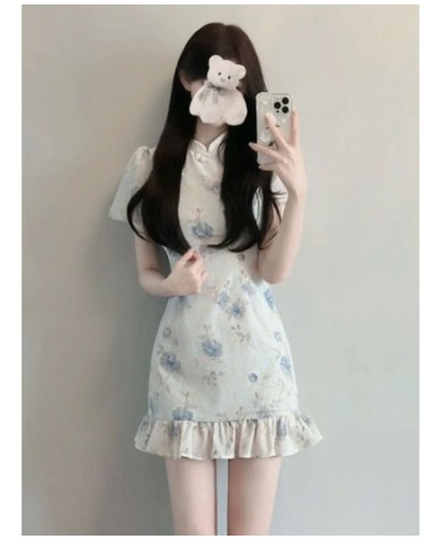 Short Sleeve Dresses Women Design Floral Summer Chinese Ruffles Tender All-match Aesthetic Harajuku Fashion Daily Vestidos $3...