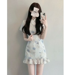 Short Sleeve Dresses Women Design Floral Summer Chinese Ruffles Tender All-match Aesthetic Harajuku Fashion Daily Vestidos $3...