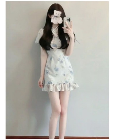 Short Sleeve Dresses Women Design Floral Summer Chinese Ruffles Tender All-match Aesthetic Harajuku Fashion Daily Vestidos $3...